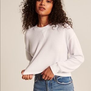 Abercrombie Waffle Raw Hem Long Sleeve Henley - Cream/White